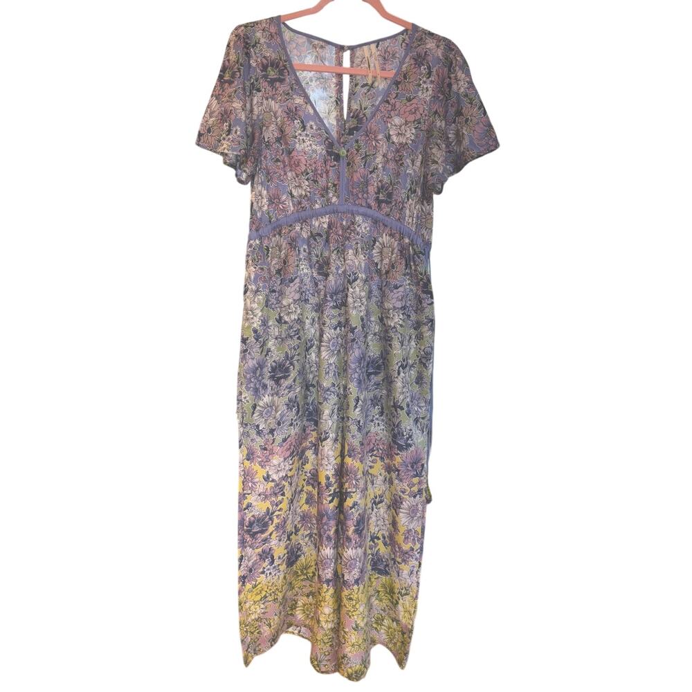 ANTHROPOLOGIE BLUE FLORAL ONE PIECE WIDE LEG CULOTTE ROMPER JUMPER - Sz M CUTE!!
